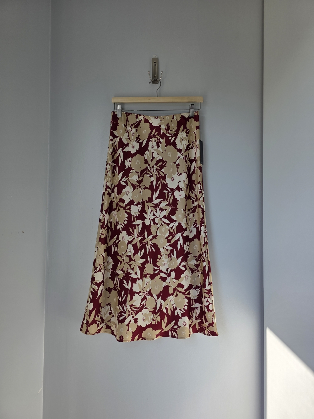 Rafaella Burgundy Floral A-Line Midi Skirt
